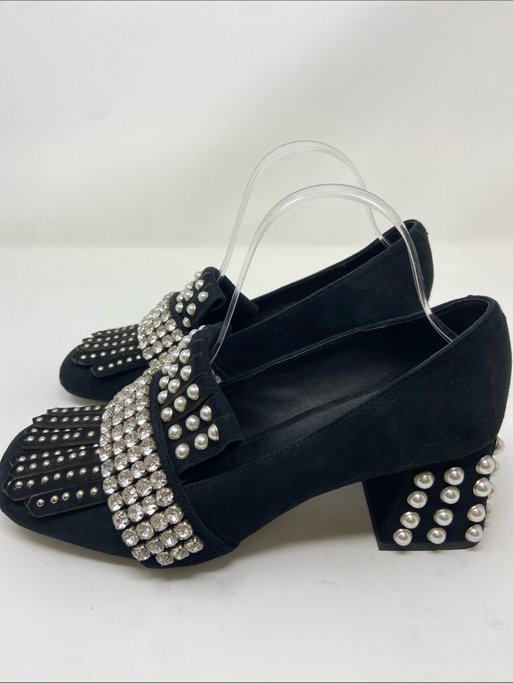 Jeffrey Campbell Black Embellished Pearl & Studded Block Heel Loafer size 10 - Picture 5 of 10